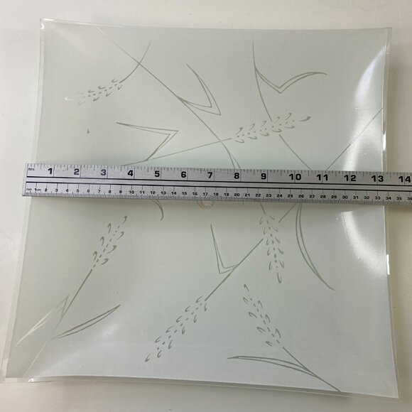 Vintage Frosted Glass Square Light Fixture Cover Etched Abstract Wheat Design - Picture 13 of 13